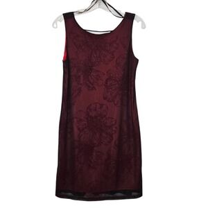 Lisa Jo Vtg 90s Y2K Red Black Floral Glitter Mesh Overlay Sheath Dress Sz 8 Vamp